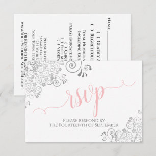 Cartão RSVP Casamento Elegante de Cinzas Rosa e Branco