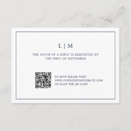 Cartão RSVP Casamento elegante de código QR com monograma azul