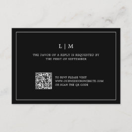 Cartão RSVP Casamento elegante de código QR de monograma preto