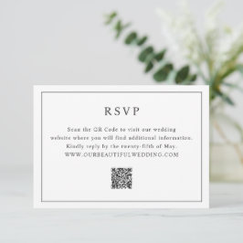 Cartão RSVP Casamento elegante de código QR preto e branco ete