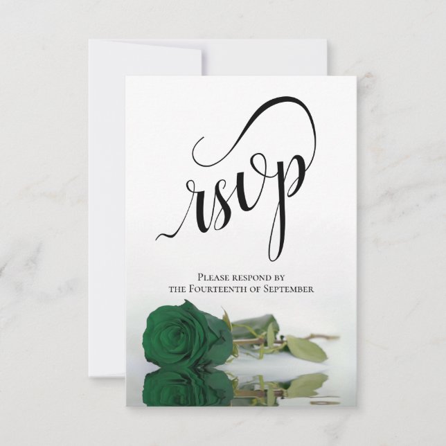 Cartão RSVP Casamento Elegante de Emerald Green Rosa (Frente)