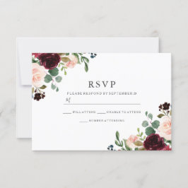 Cartão RSVP Casamento Elegante De Flores De Blush E Borgonha