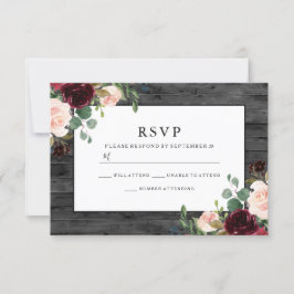 Cartão RSVP Casamento Elegante de Flores de Carvões Russos
