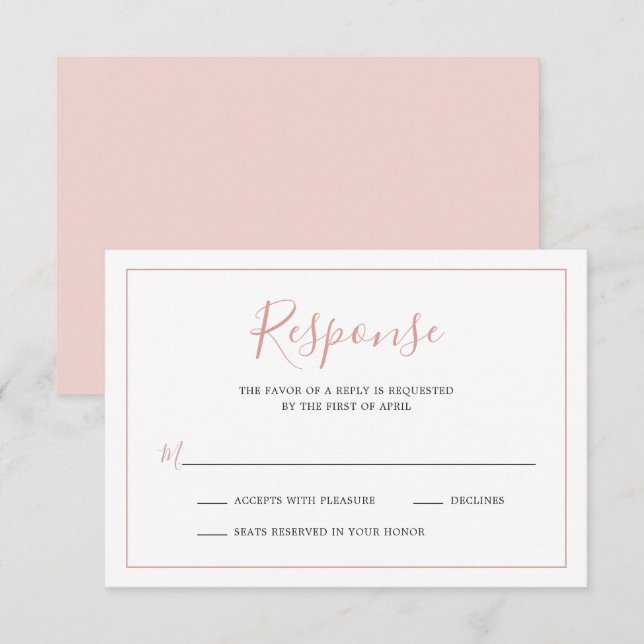 Cartão RSVP Casamento Elegante de Fronteira Rosa-Escamuflada S (Frente/Verso)