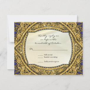 Cartão RSVP Casamento Elegante de Glitter Dourado com rolagem
