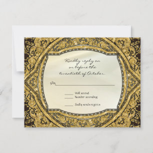 Cartão RSVP Casamento Elegante de Glitter Dourado com rolagem 