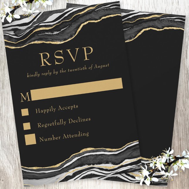 Cartão RSVP Casamento Elegante de Glitter Dourado de Agato de  (Criador carregado)