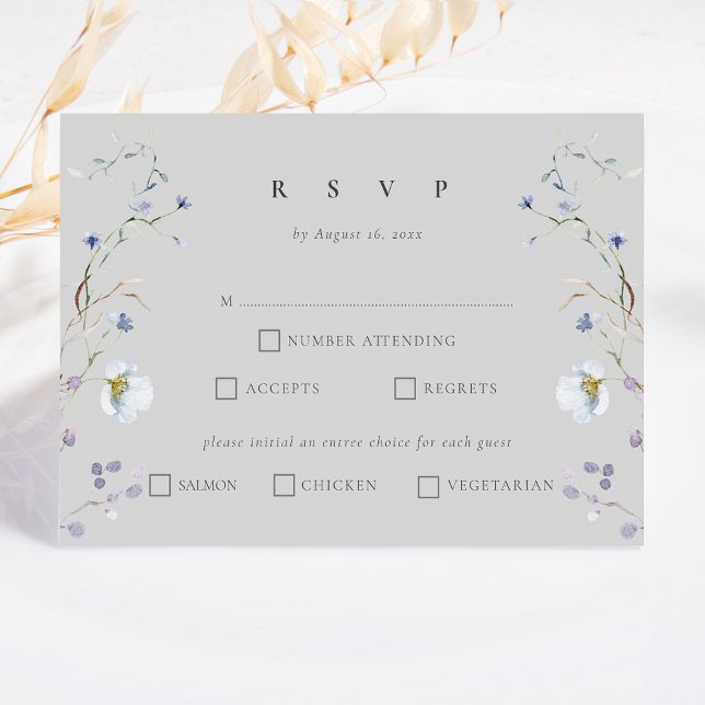 Cartão RSVP Casamento Elegante de Inverno Selvagens de cinza (Criador carregado)