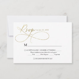 Cartão RSVP Casamento Elegante de Ivory e Caligrafia Dourada