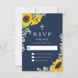 Cartão RSVP Casamento Elegante de Marinho Religioso Blue Sunfl