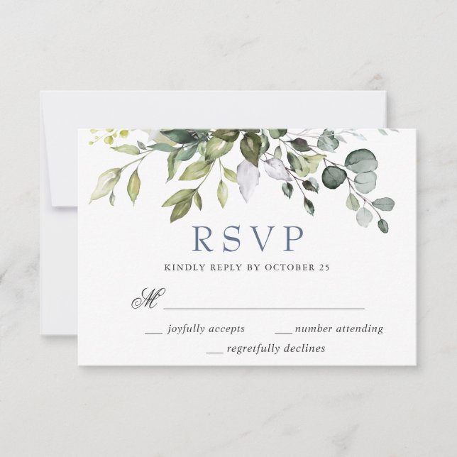 Cartão RSVP Casamento Elegante de Mola Eucalyptus (Frente)