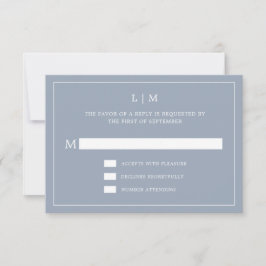 Cartão RSVP Casamento elegante de Monograma Azul Simples