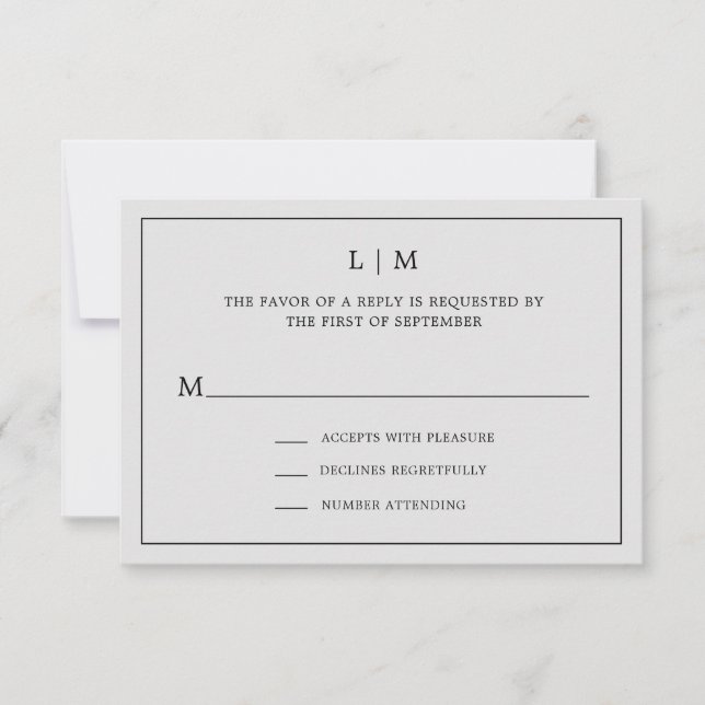 Cartão RSVP Casamento Elegante De Monograma De Cinzas Simples (Frente)
