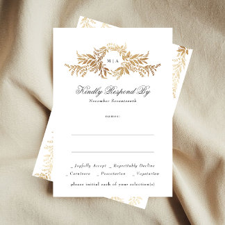 Cartão RSVP casamento elegante de monograma de coroa botânica