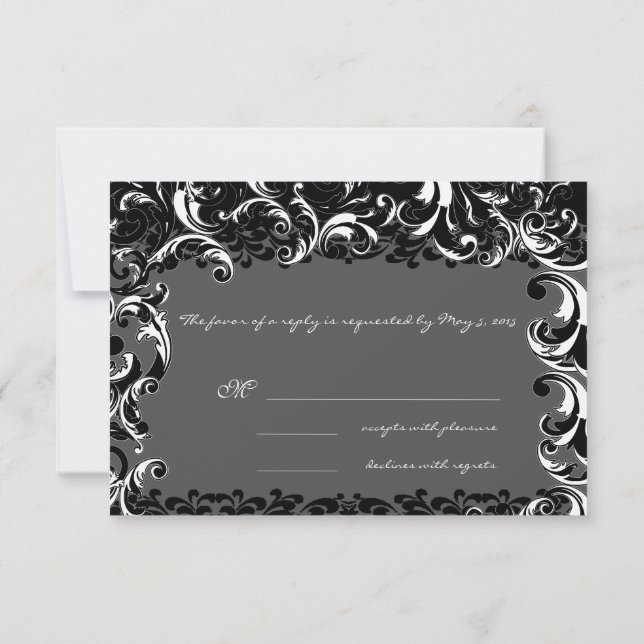 Cartão RSVP Casamento Elegante de Nado Negro e Branco (Verso)