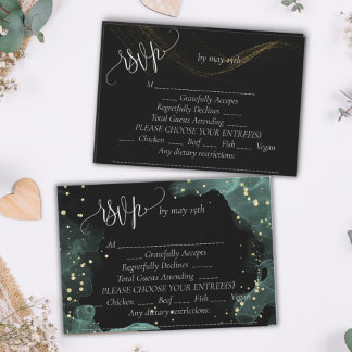 Cartão RSVP Casamento elegante de ouro, azul, verde