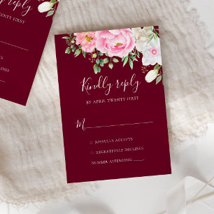 Cartão RSVP Casamento Elegante De Peões Florais De Aquarelas