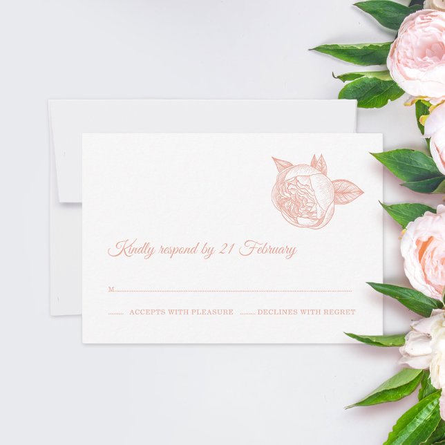 Cartão RSVP Casamento Elegante de Peony Flower (Criador carregado)