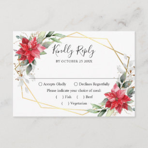 Cartão RSVP Casamento Elegante de Poinsettia Winter Greenery