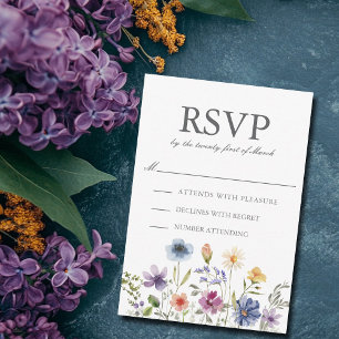 Cartão RSVP Casamento Elegante de Primavera com Flores Silvest