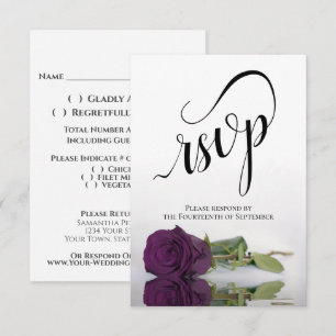 Cartão RSVP Casamento Elegante De Rosa Roxo De Ameixa