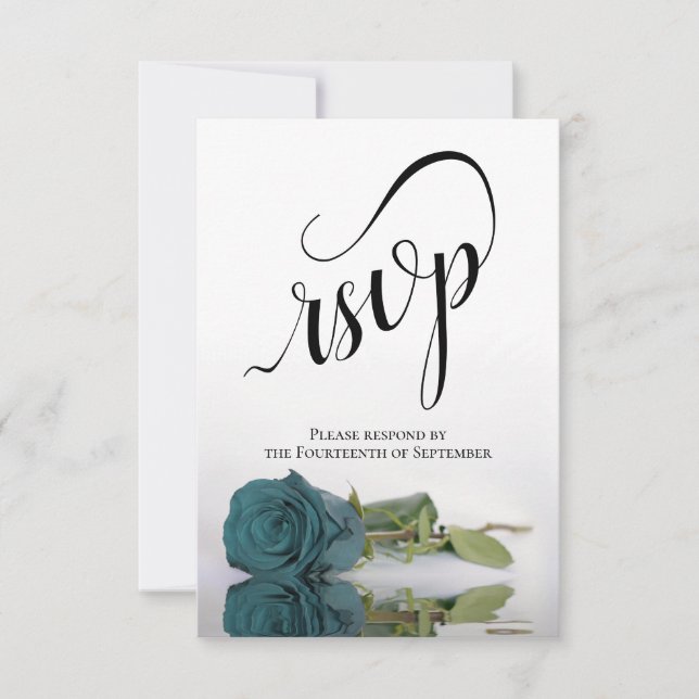 Cartão RSVP Casamento Elegante De Rosa Teal De Longa Etapa (Frente)