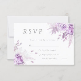 Cartão RSVP Casamento Elegante de Rosas Lavandas Roxas