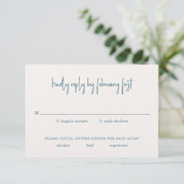 Cartão RSVP Casamento Elegante de Script Manuscrito Azul Moder