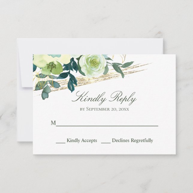 Cartão RSVP Casamento Elegante De Turquesa Dourada De Marfim F (Frente)