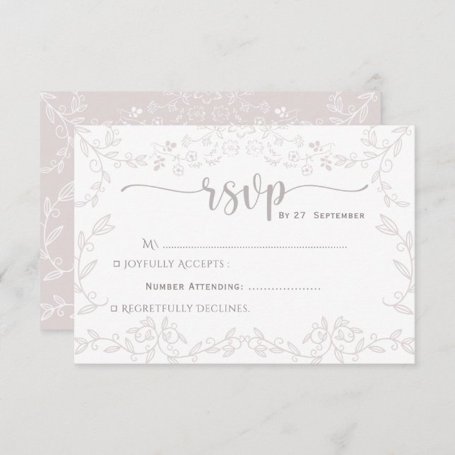 Cartão RSVP Casamento Elegante design de rosa claro floral de (Frente/Verso)