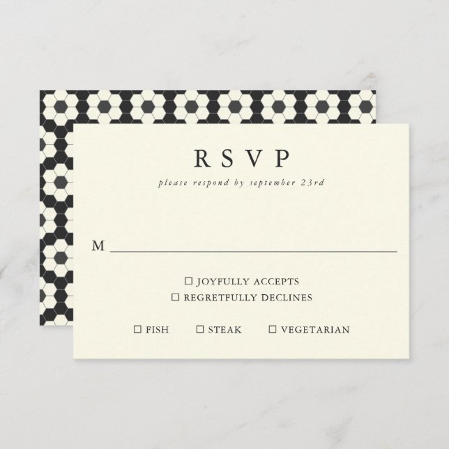 Cartão RSVP Casamento Elegante do Azulejo Geométrico Branco Re (Frente/Verso)