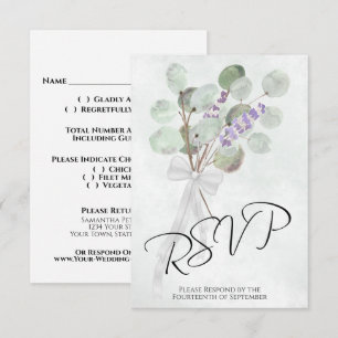 Cartão RSVP Casamento Elegante do Buquê Eucalipto e Lavanda B
