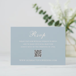 Cartão RSVP Casamento Elegante do Código QR Azul Clássico Mute