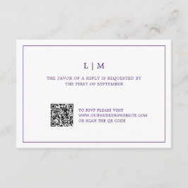 Cartão RSVP Casamento elegante do código QR do monograma roxo