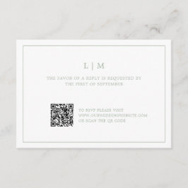 Cartão RSVP Casamento elegante do Código QR do Monograma Verde