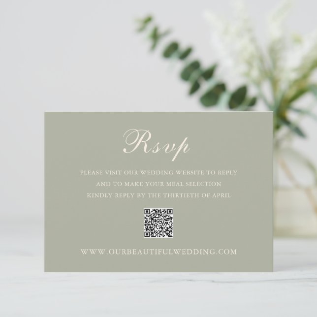 Cartão RSVP Casamento Elegante do Código QR Verde Clássico Mut (Em pé/Frente)