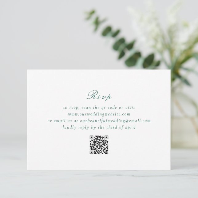 Cartão RSVP Casamento elegante do Código QR Verde Emerald (Em pé/Frente)