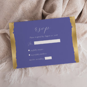 Cartão RSVP Casamento Elegante Dourado com Borda Rasgada Periw