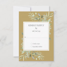 Cartão RSVP Casamento Elegante Dourado de Aquarela Verde