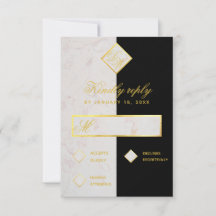 Casamento Elegante Dourado de Mármore Branco preto