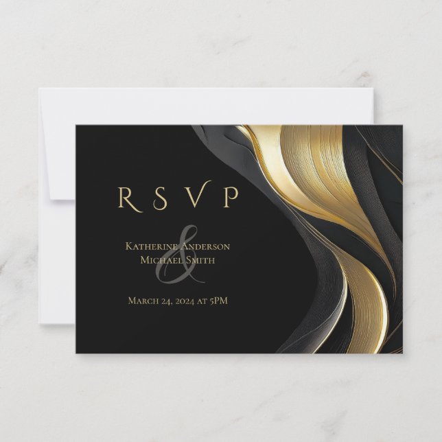 Cartão RSVP Casamento Elegante Dourado e Abstrato moderno (Frente)