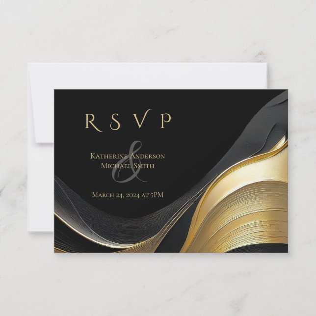Cartão RSVP Casamento Elegante Dourado e Abstrato moderno (Frente)