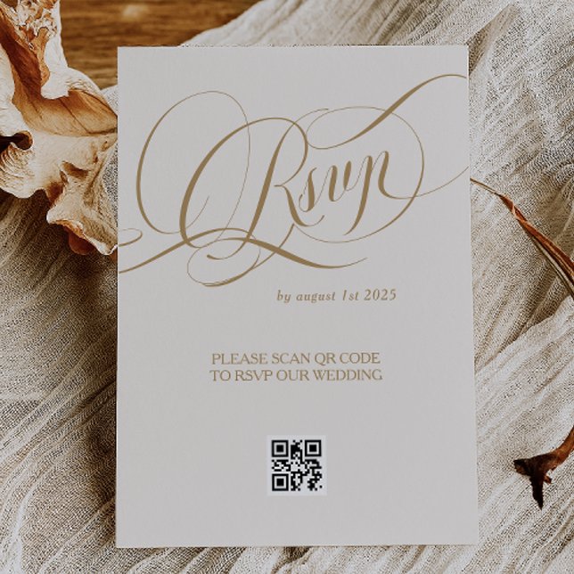 Cartão RSVP Casamento Elegante Dourado Neutro Romântico (Criador carregado)