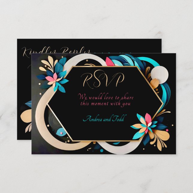 Cartão RSVP casamento elegante e abstrato (Frente/Verso)