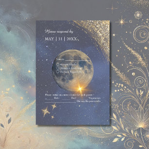 Cartão RSVP casamento elegante e azul celestial da galáxia