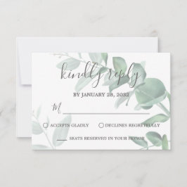 Cartão RSVP Casamento elegante e moderno eucalipto verde cláss