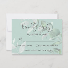 Cartão RSVP Casamento elegante e moderno eucalipto verde cláss