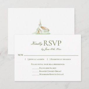 Cartão RSVP Casamento Elegante em Capela com Aquarela