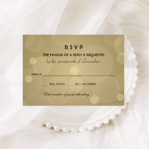 Cartão RSVP Casamento Elegante em Champagne Dourado e Preto