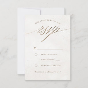 Cartão RSVP Casamento Elegante em Dourado Falso e Bege